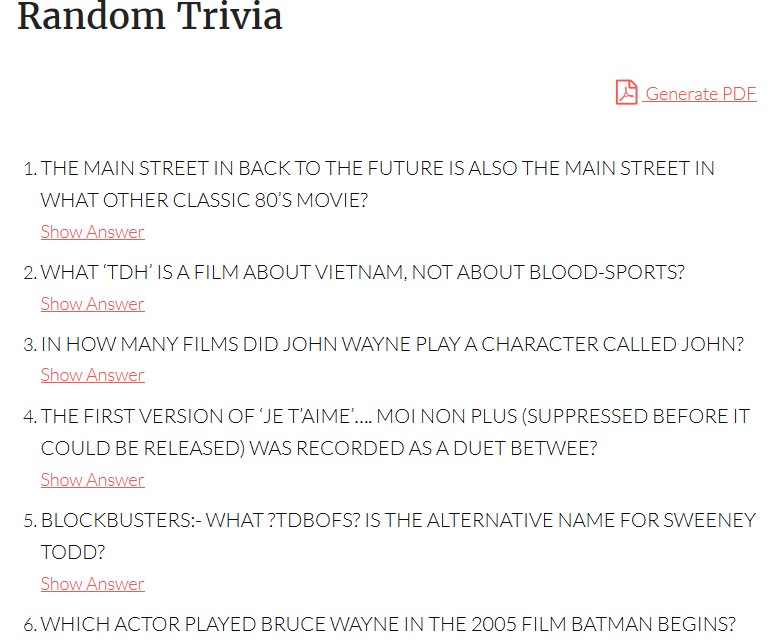 trivia bliss randomly generated movie quiz