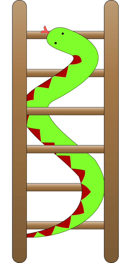 Drawing of a snake climbing a ladder.