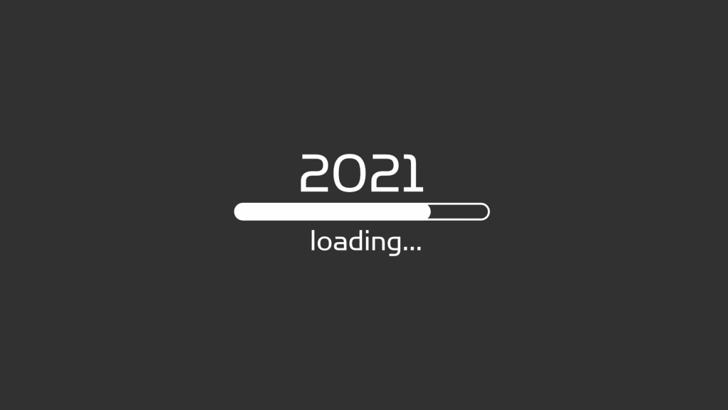 A grey screen with a loading bar that says "2021 loading"