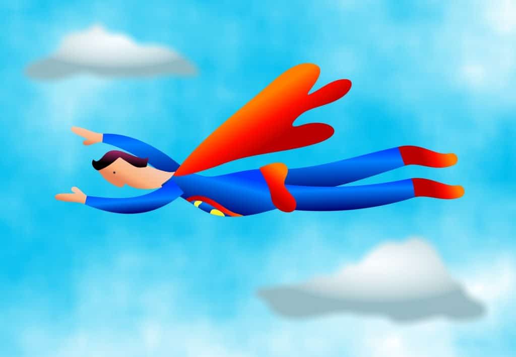 Drawing of a superhero flying.