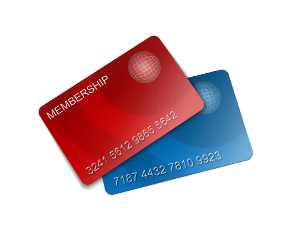 Drawing of red and blue membership cards.
