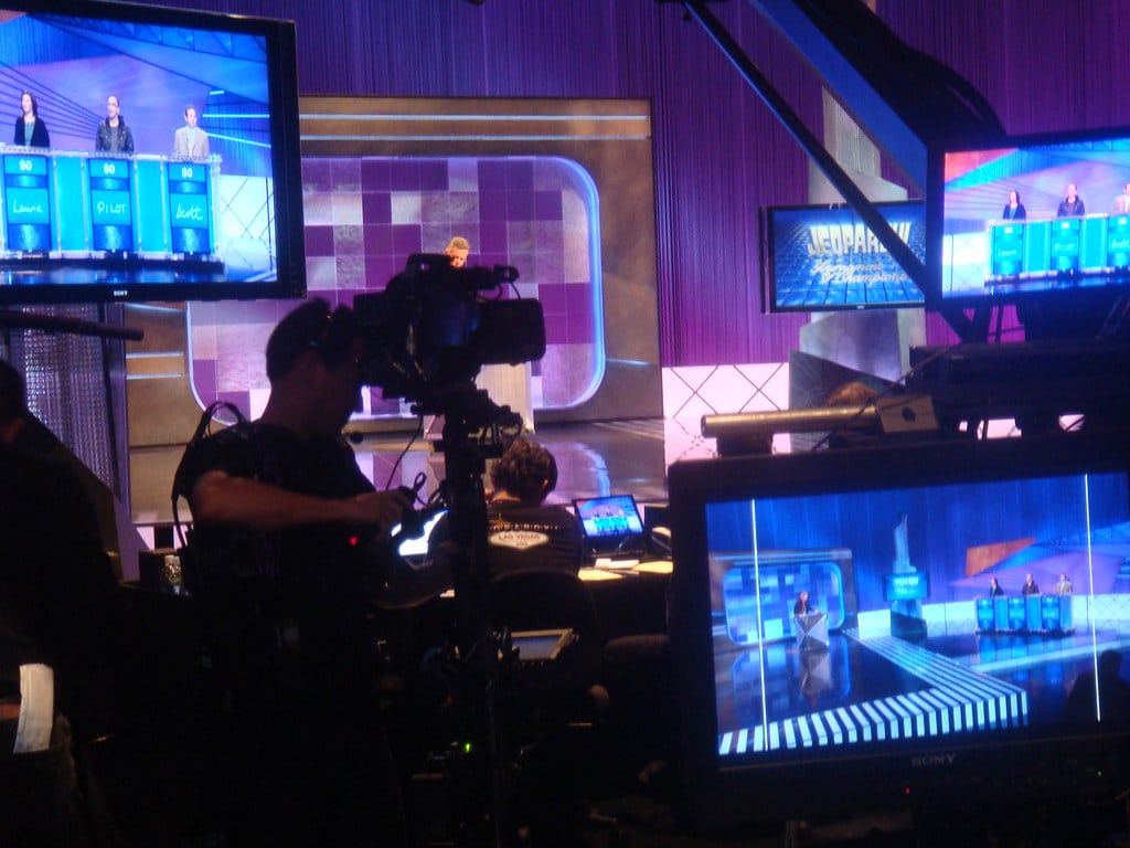 Cameraman's view of a Jeopardy! taping.