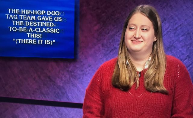 Contestant Juliet Mayer on an episode of Jeopardy! 