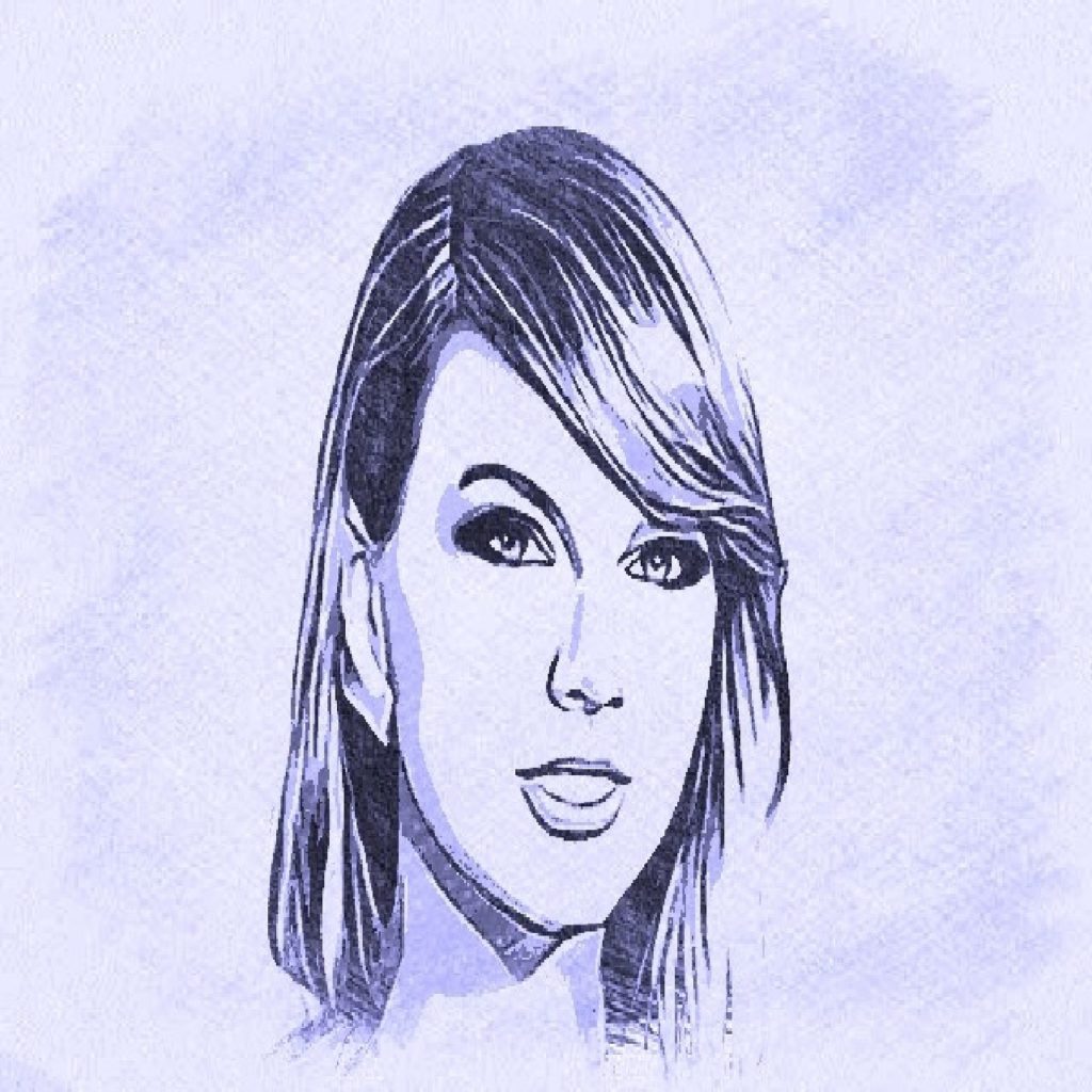 Black and white illustration of Taylor Swift