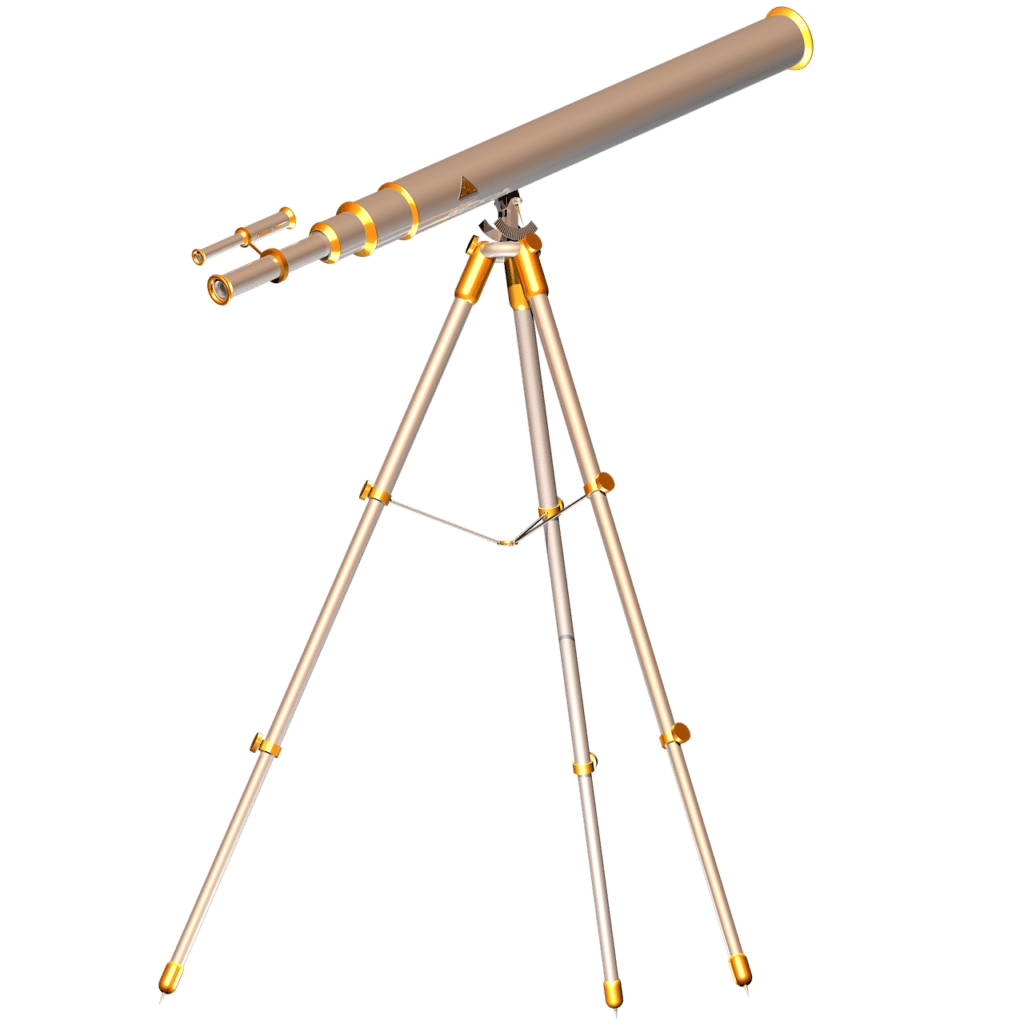 Illustration of a gold refractor telescope