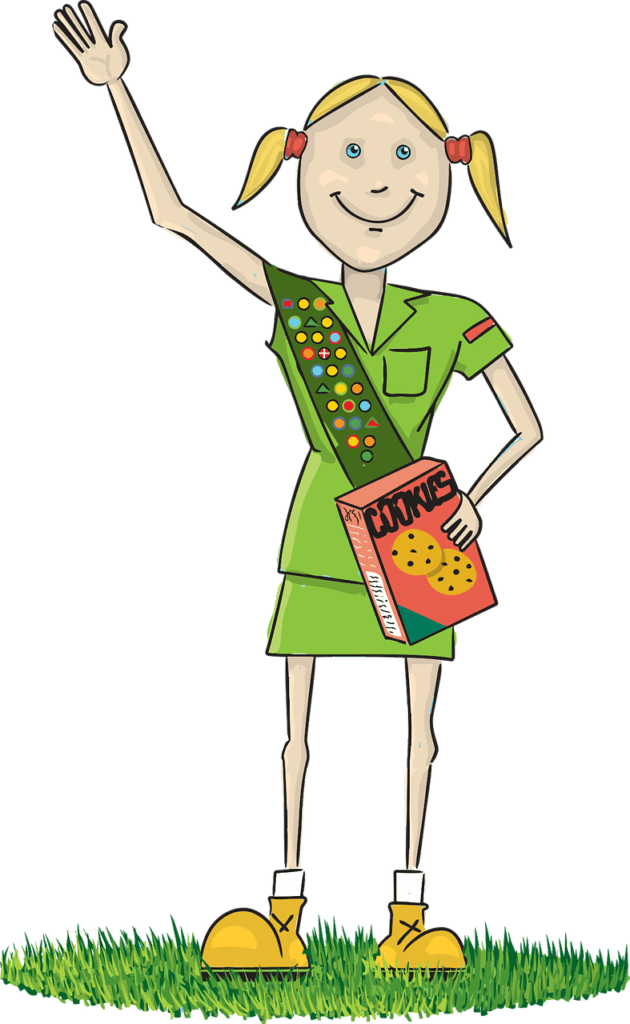 Illustration of a Girl Scout with a box of cookies