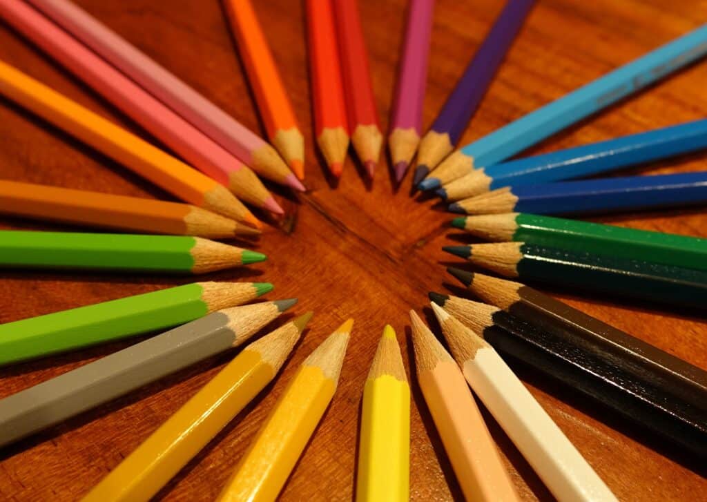 Colored pencils forming a color wheel