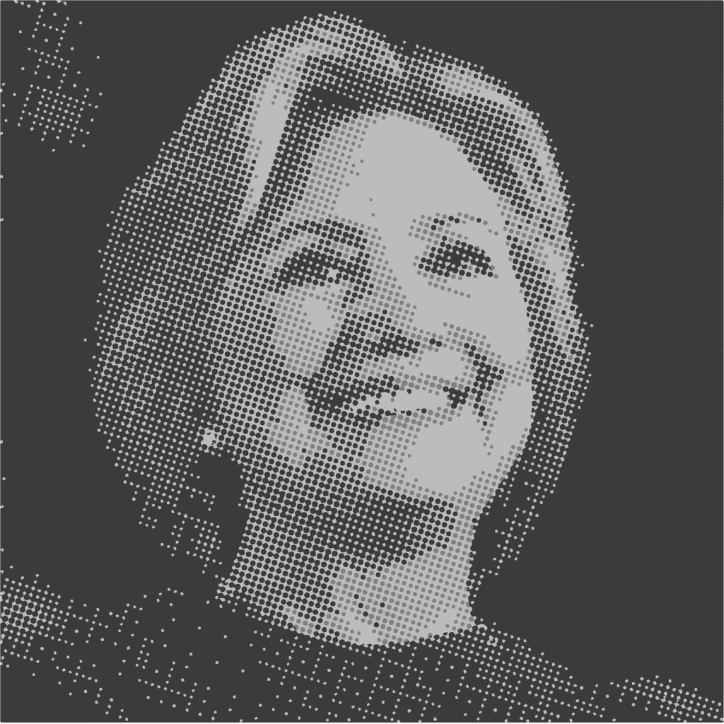 Pixelated black and white illustration of Hillary Clinton
