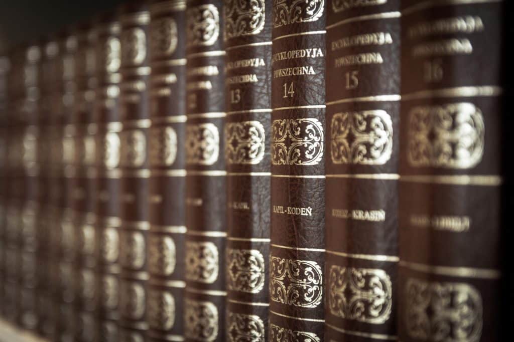 Close up of a row of encyclopedias