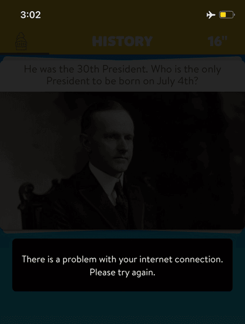 Fig. 3. Screenshot taken by Elaine Rand of the error page in Trivia Crack, 2022.