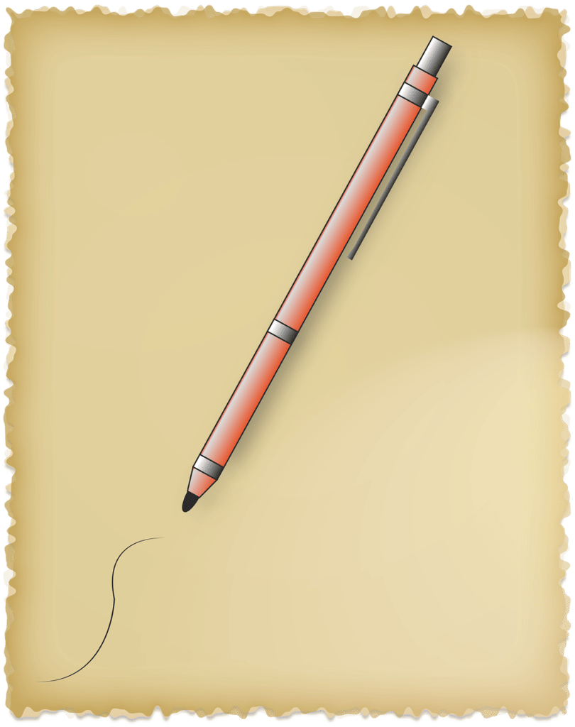 Illustration of a ballpoint pen against a piece of parchment paper
