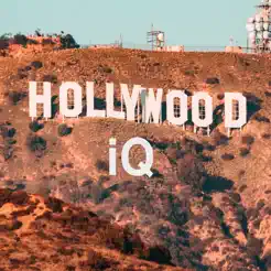 Hollywood Hills sign wih "IQ" added under it - logo for the Hollywood IQ app. 