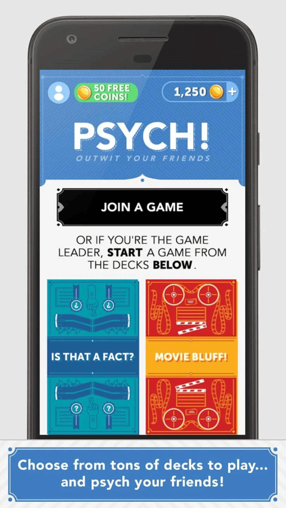 Screenshot of the Psych! mobile app
