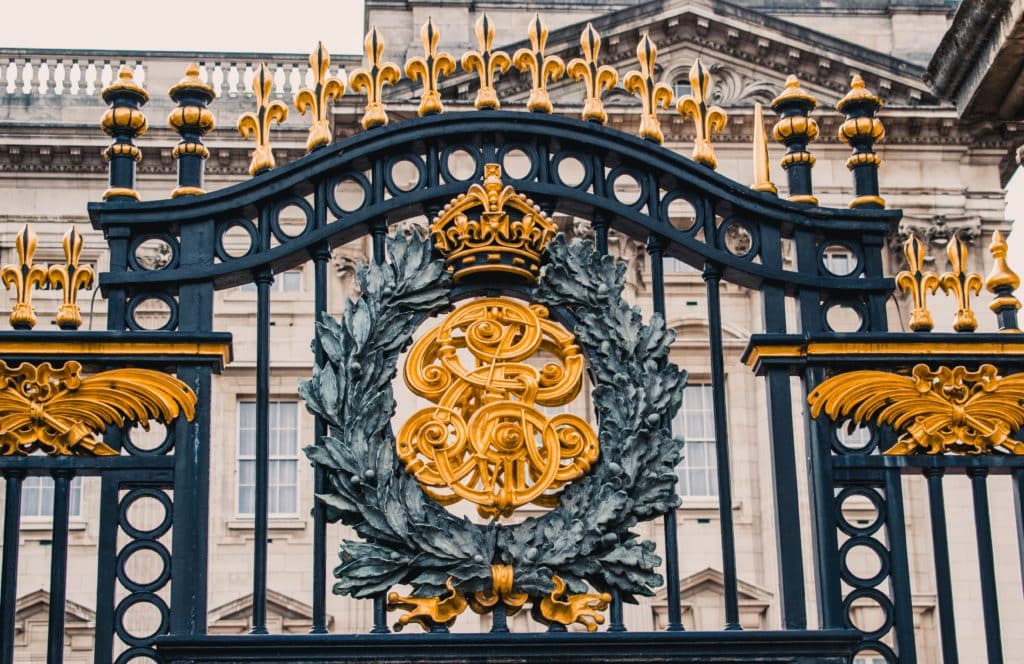 Close up of Buckingham Palace gate.