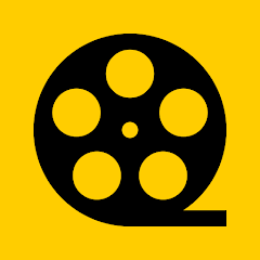 Black movie reel against a yellow background - logo for the Cinerama app