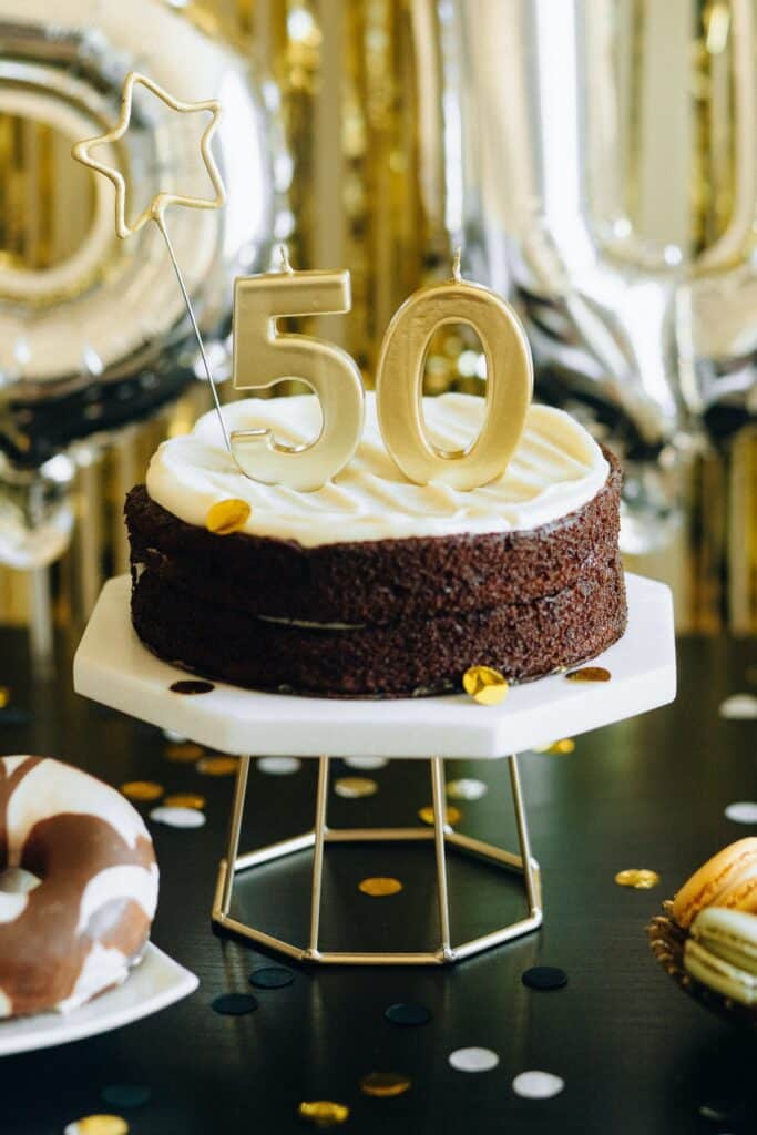 A birthday cake with the number 50 on it