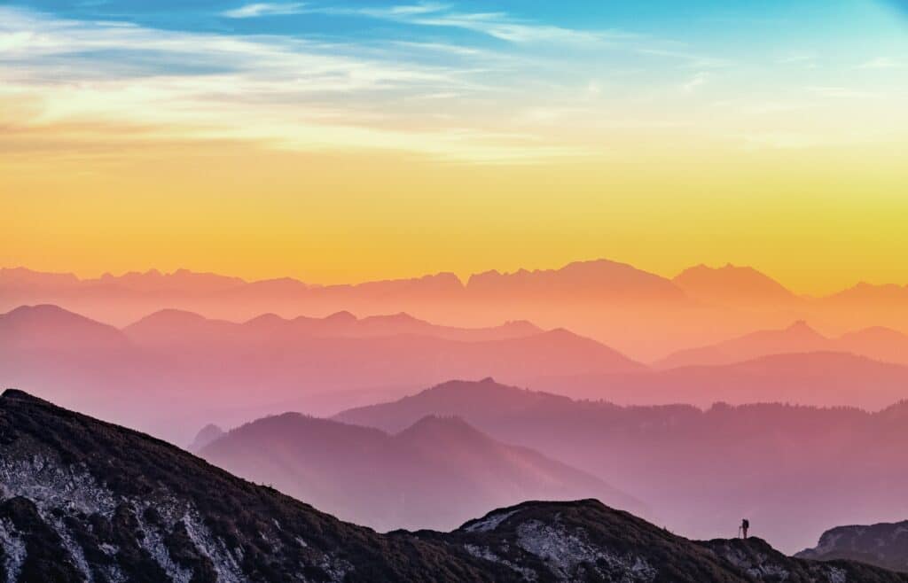 Image of a gradient sky over mountains