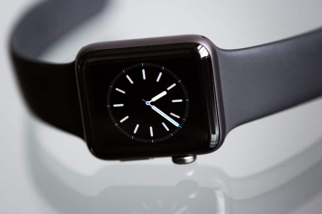 Close-up photo of a black Apple Watch