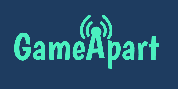 Green GameApart logo against a blue background