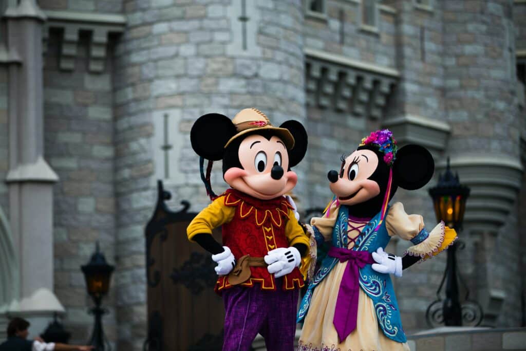 Mickey and Minnie Mouse mascots in costume at Disney World