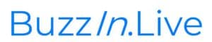 BuzzIn.Love logo, BuzzIn.Live text in a blue font
