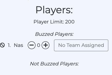 Screenshot of the BuzzIn.Live Premium player limit of 200