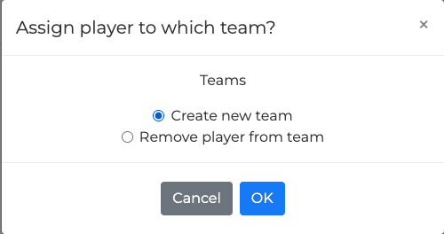 Screenshot from BuzzIn.Live Premium with the option to assign a player to a new team or remove them
