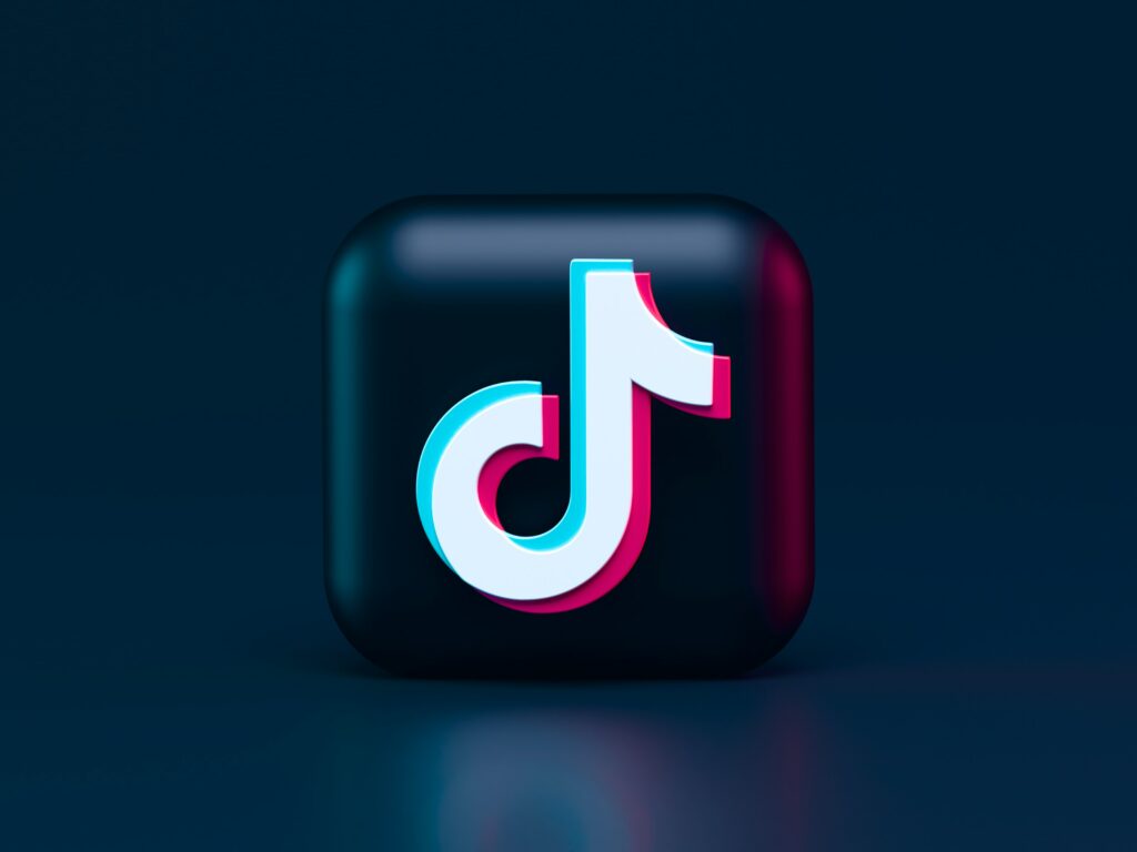 TikTok app logo on a raised 3D block 