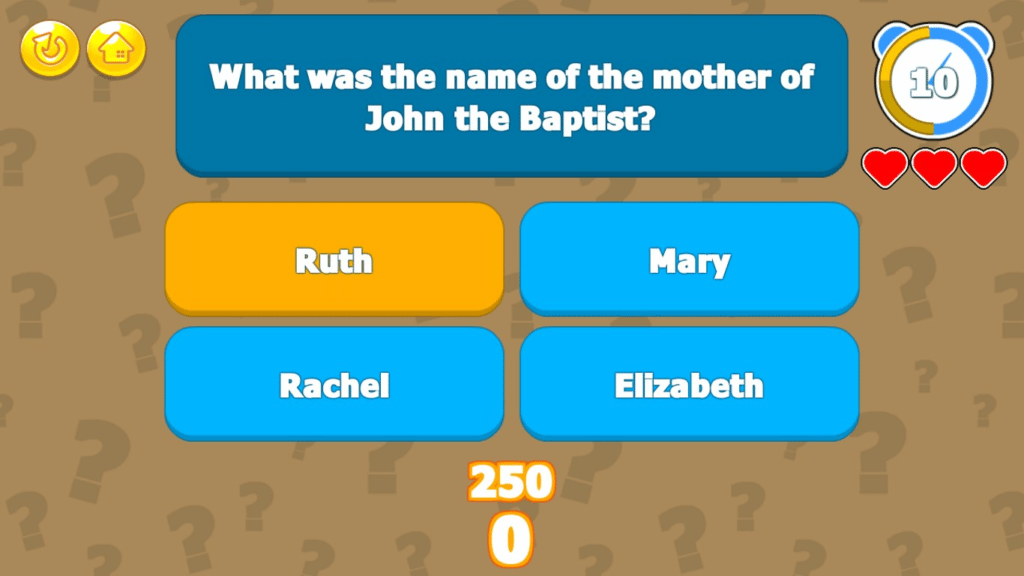Screengrab of a question screen in The Bible Trivia Challenge