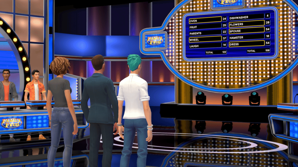 Screengrab of contestants and host looking at the final answer board in Family Feud