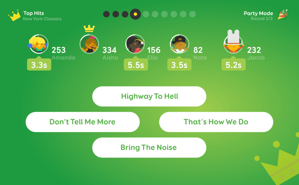 Screengrab of a song title question screen in SongPop Party