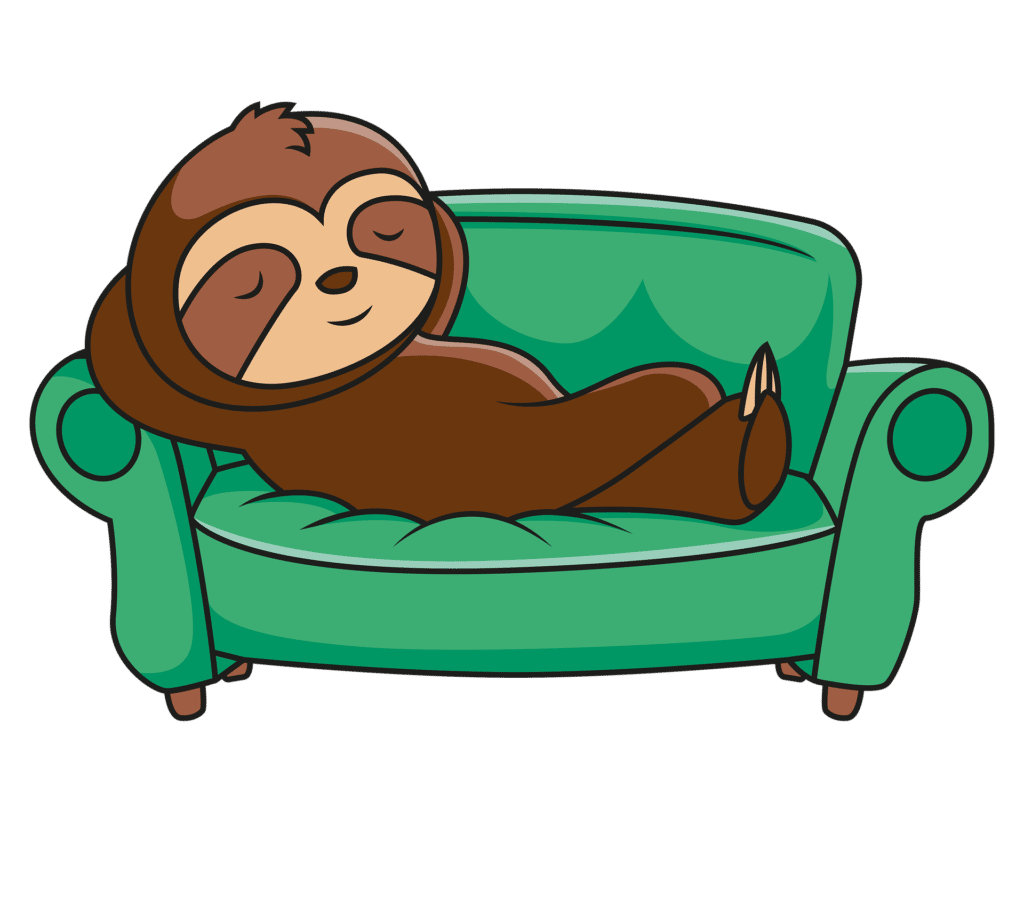 Illustration of a sloth resting on a green couch
