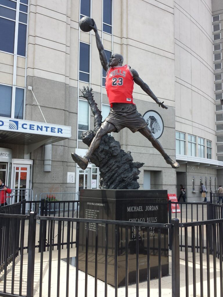 Statue of Michael Jordan outside the United Center in Chicago.