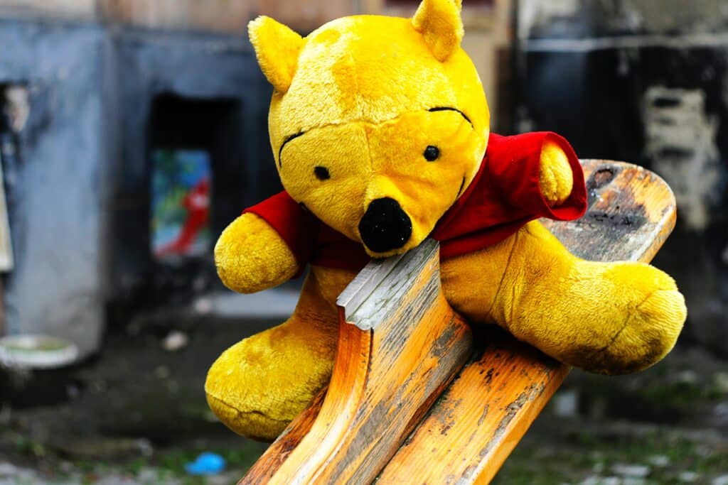 Photo of a Winnie the Pooh stuffed animal.