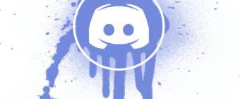 Image of the Discord logo in white against a purple splatter background