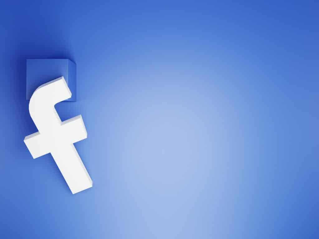 3D render of the Facebook app icon against a blue background