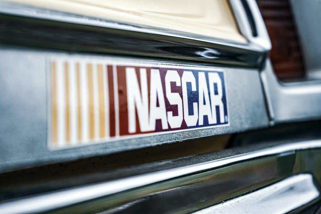 Close up of a NASCAR sticker on a car bumper