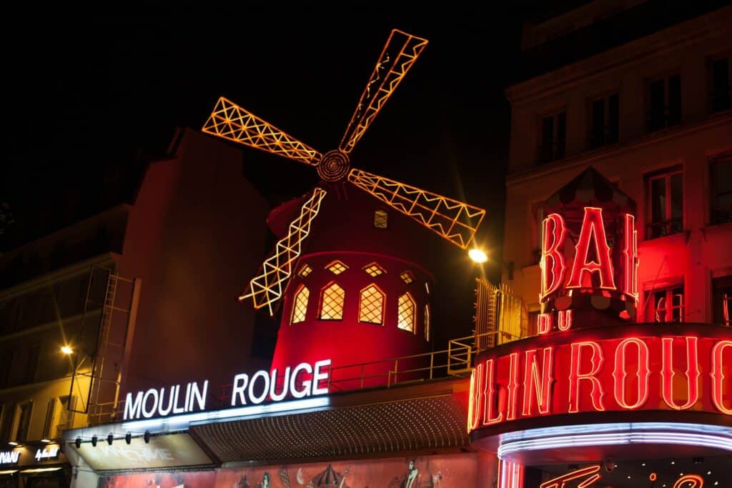 Photo of the Moulin Rouge building in Paris, France.