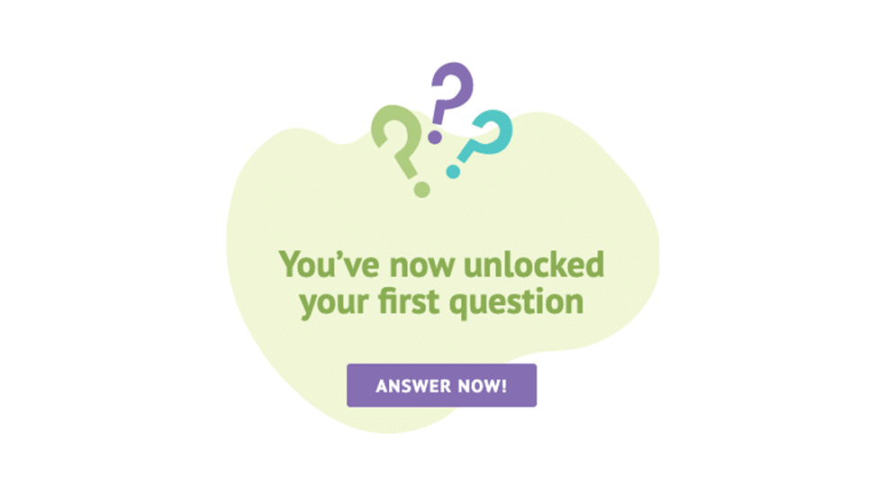 Screenshot of a page that says "You've now unlocked your first question" on Trivia Dragon