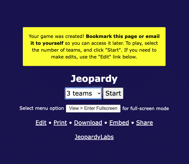 Fig. 4. Screenshot of JeopardyLabs game created screen, by Anastasia Voloshina, May 2023.
