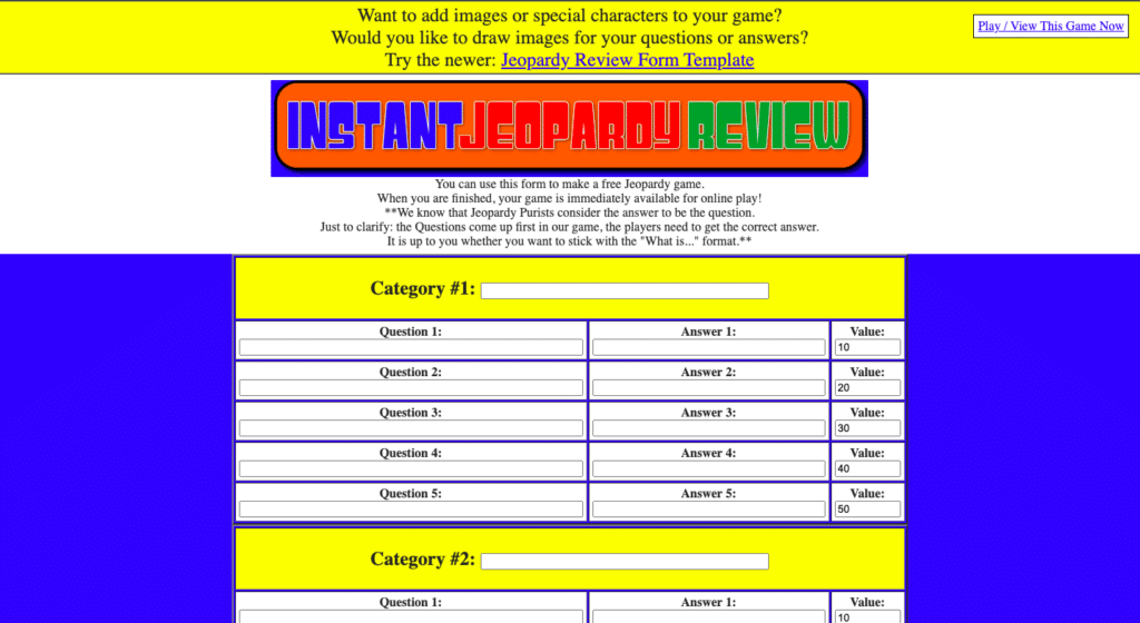 Fig. 16. Screenshot of Super Teacher Tools Instant Jeopardy Review game, by Anastasia Voloshina, May 2023.