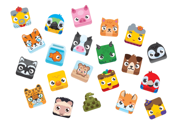 Various "blocks" depicting different animal characters, for the Blooket website.