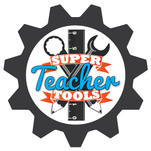 Super Teacher Tools logo in a gear, with a pencil, ruler, and tools.