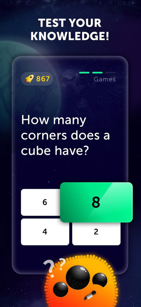 Sample question screen from the Quiz Planet mobile app