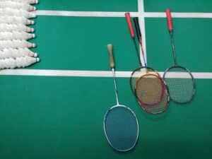 Badminton rackets on the ground