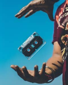 A cassette tape in the air