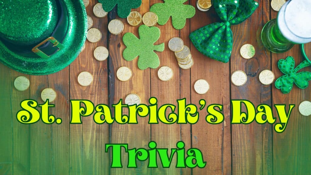 St. Patrick's day trivia, green hat, green bowtie, green clovers