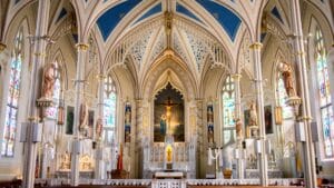 Photo of the interior of Saint Marys Cathedral, located in Natchez, Mississippi, United States.