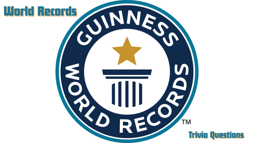 Image of the Guinness World Records logo with blue and yellow text around it that reads "World Records Trivia Questions"