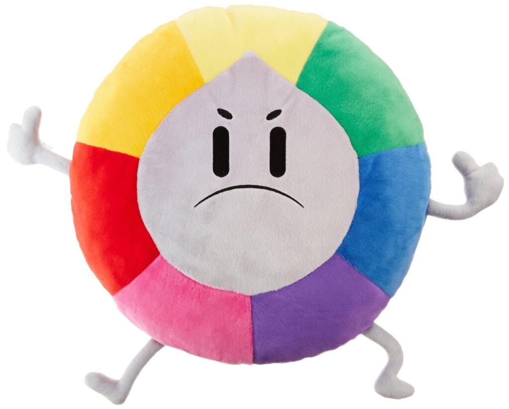 Plushie version of Willy the Wheel from Trivia Crack, making a frowny face. 